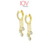 hoops earrings with dangling chains.