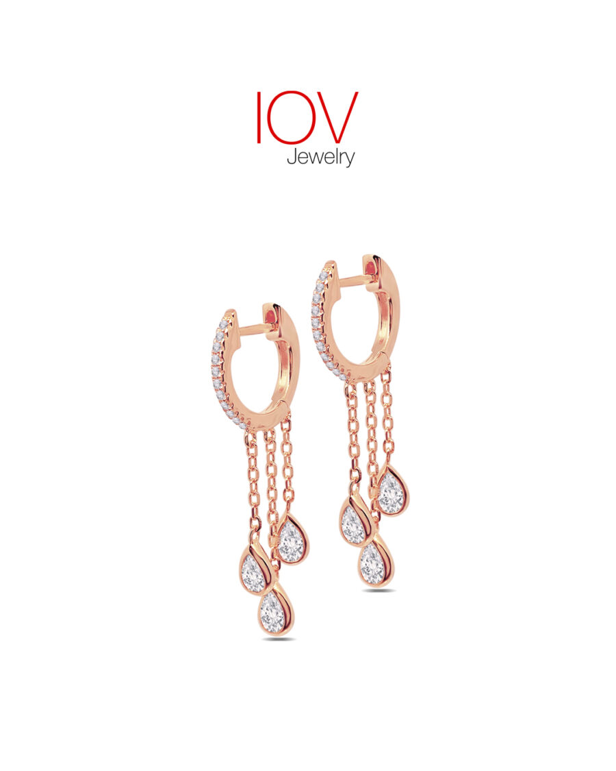 hoops earrings with dangling chains. - Image 2