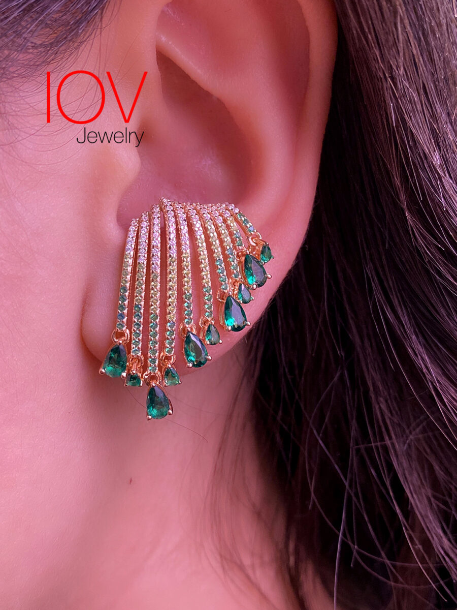luxury emerald earrings plated with rosegold. - Image 2