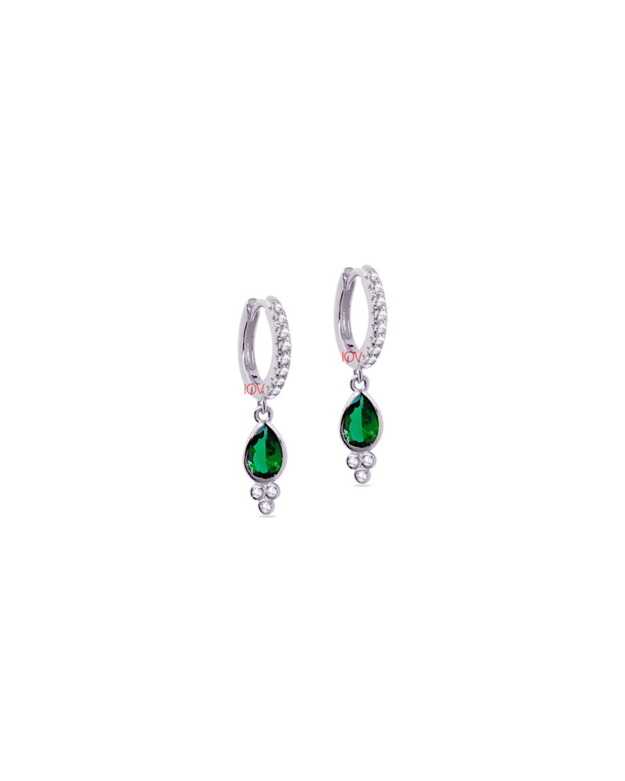 dangling emerald color pear shape hoops earrings - Image 2