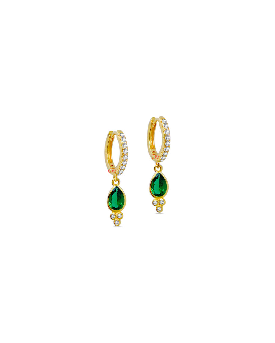 dangling emerald color pear shape hoops earrings