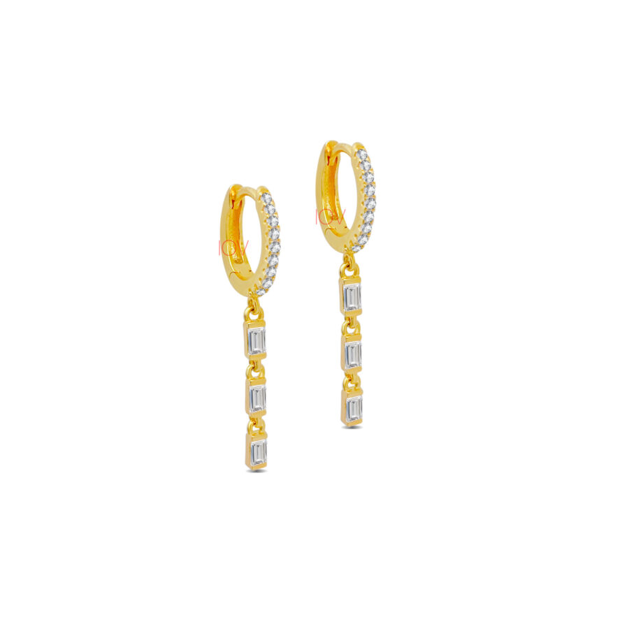 Baguette dangling chain hoops.