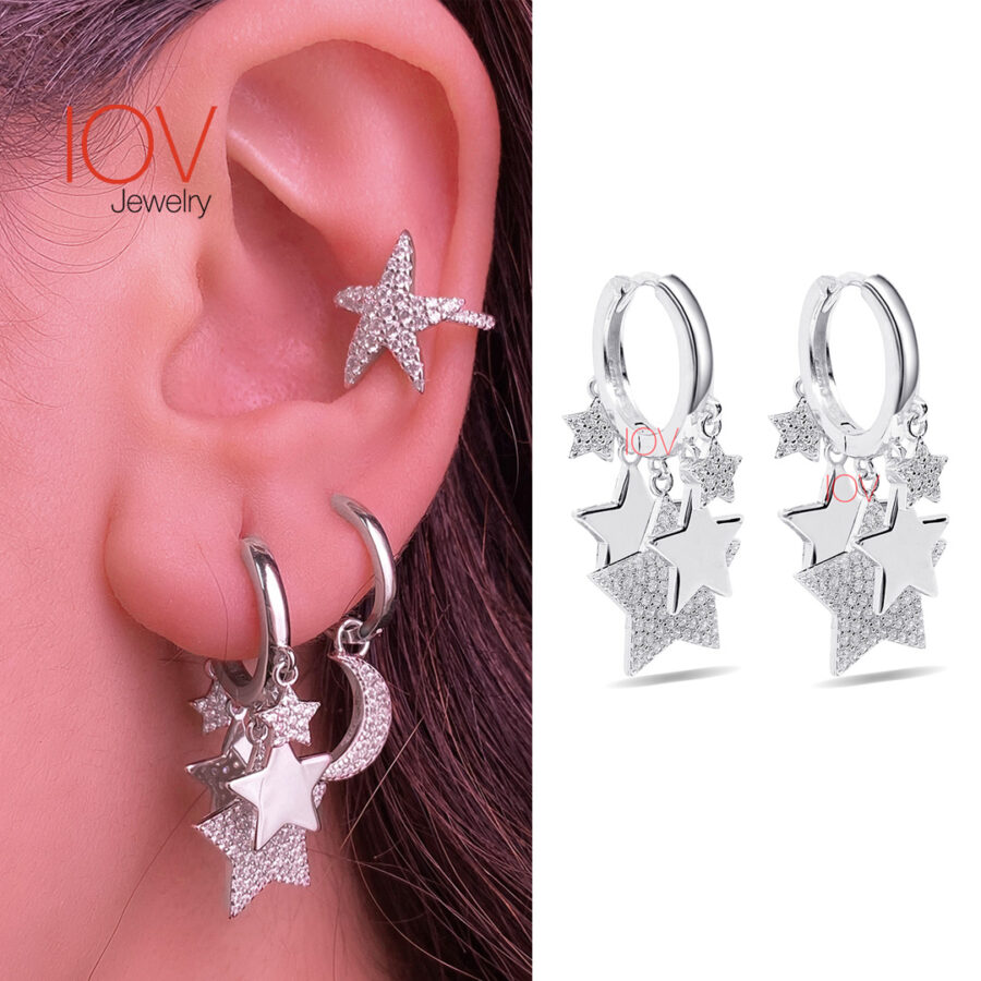 Dangling stars hoops.