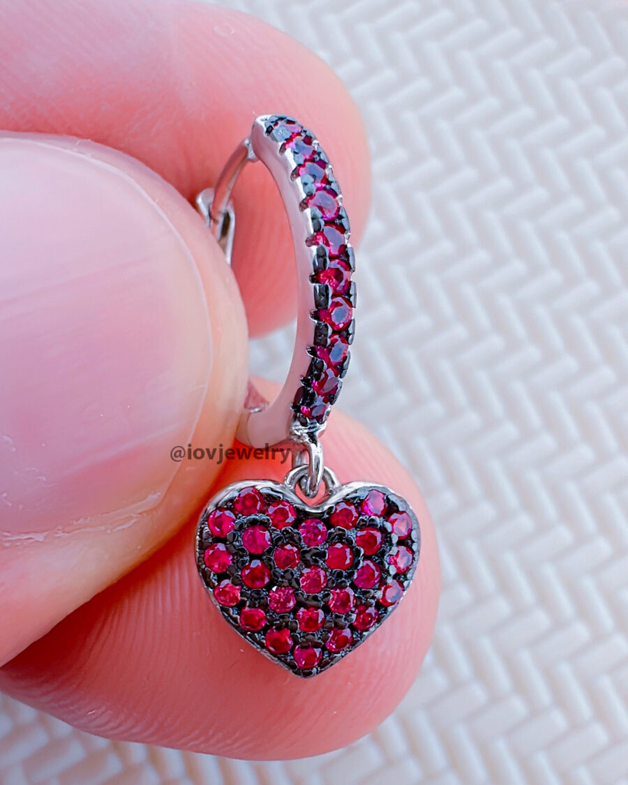 heart shape dangling hoops.