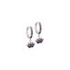 multi-colored dangling crown hoops.