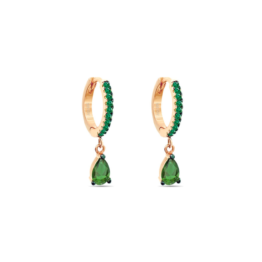 emerald color drop shape dangling hoops. - Image 2