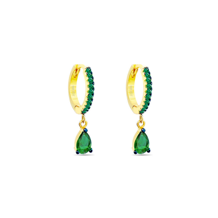 emerald color drop shape dangling hoops.