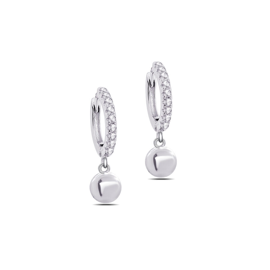 Silver dangling disc hoops earrings.