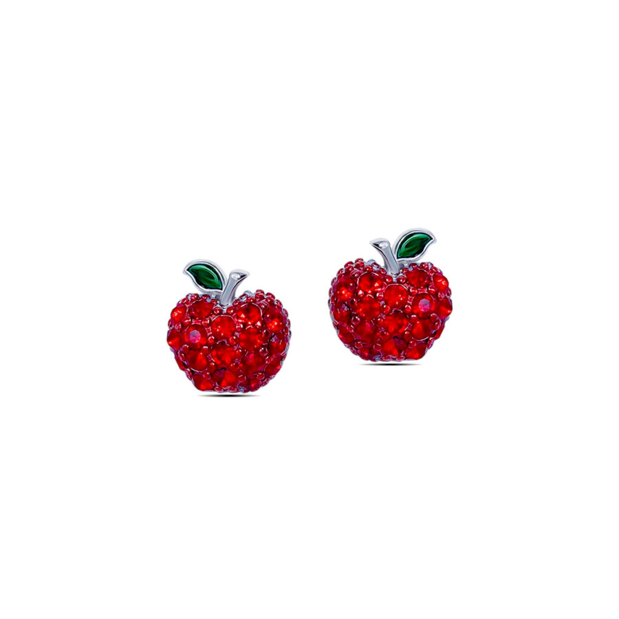 Ruby color apple shape earrings.