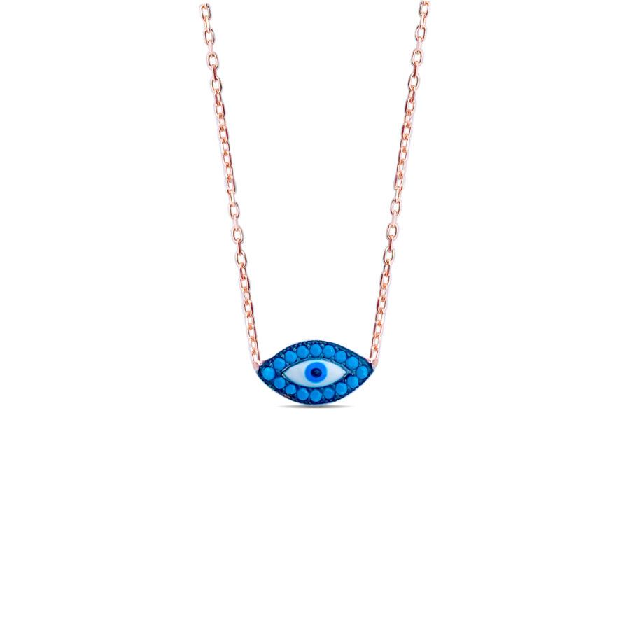 rosegold turquoise evil-eye necklace.