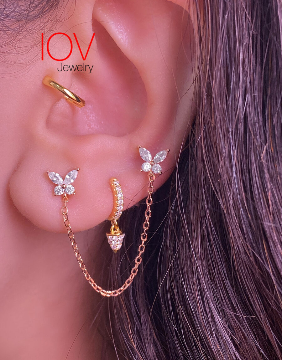 butterfly double stud earring. - Image 2