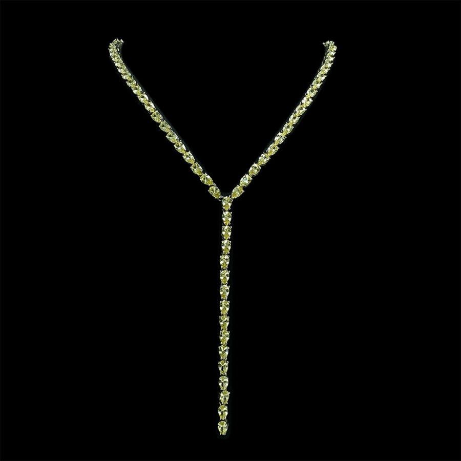 yellow diamond color pear shape stone necklace.