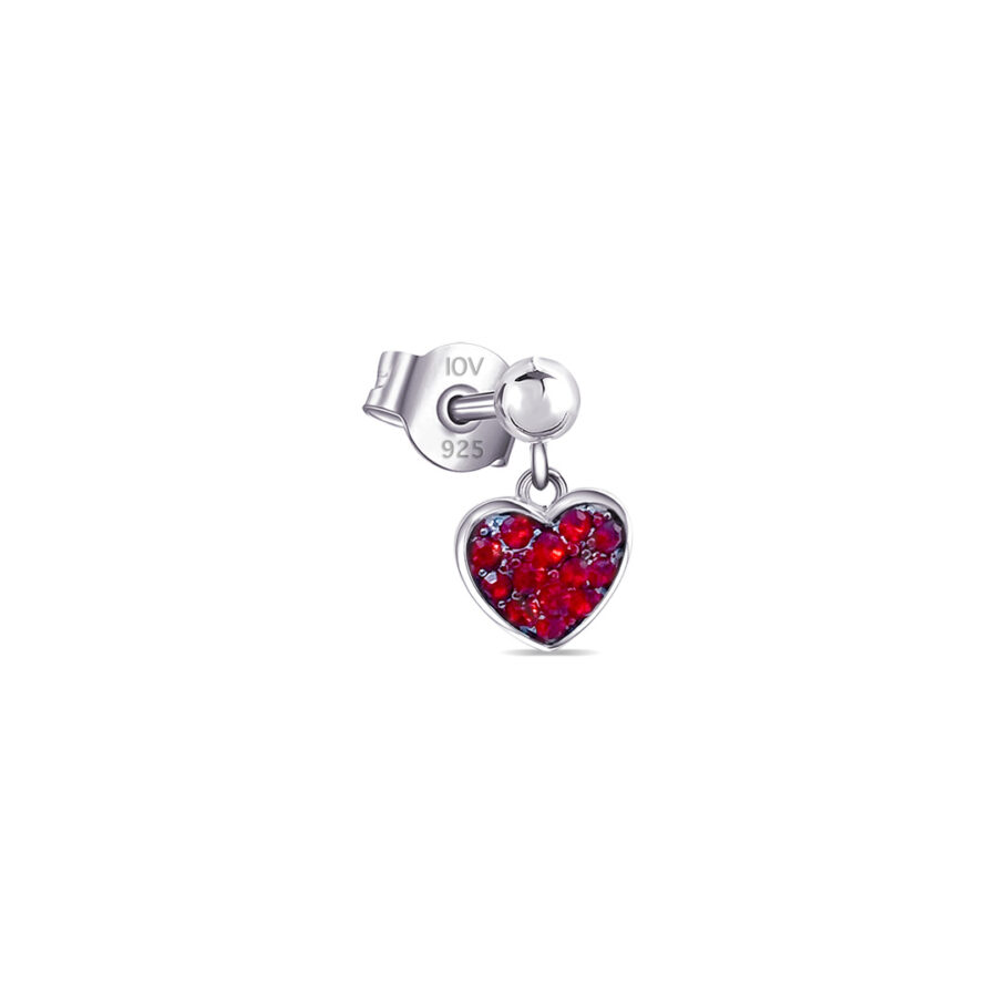 small dangling red heart stud earring.