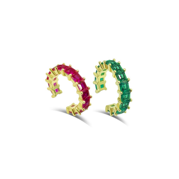 ruby and emerald color earcuffs.