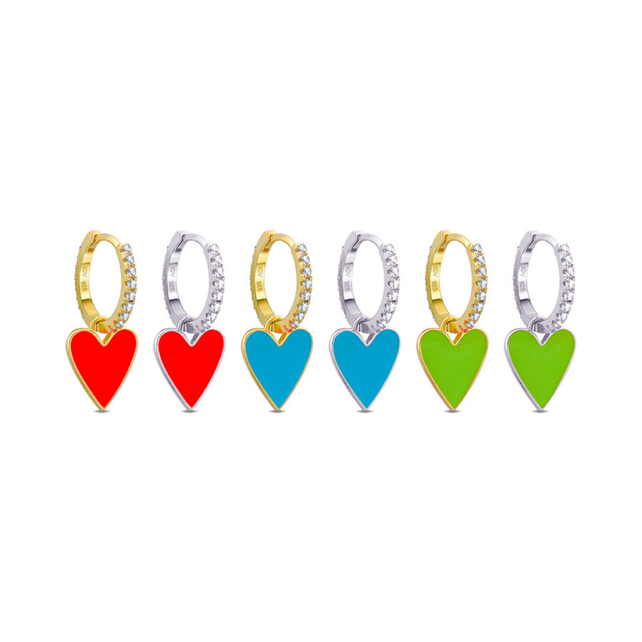 heart shape enamel dangling hoops earrings.