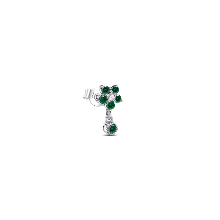 Emerald cluster setting flower shaped stud earring.