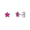 ruby color small flower shape stud earring.