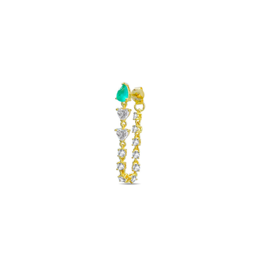 green pear shape with chain stud earring.