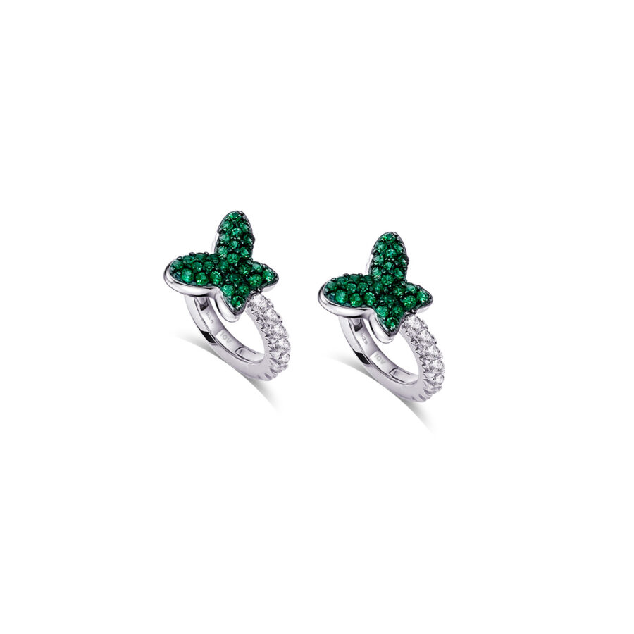 butterfly emerald color huggie hoops earrings.
