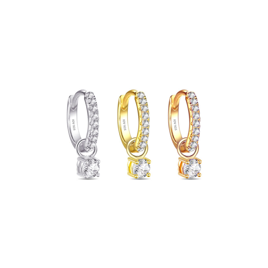 hoops earrings with dangling removable round stone. - Image 2