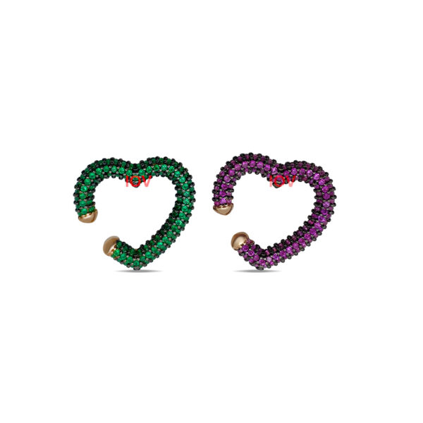heart shape emerald and ruby earcuffs.