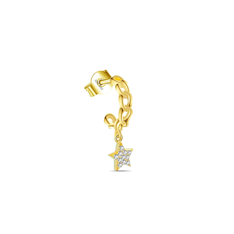 curb chain hoop earring with dangling star.