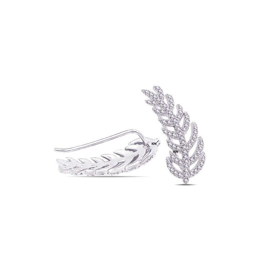curved feather shape climber earrings