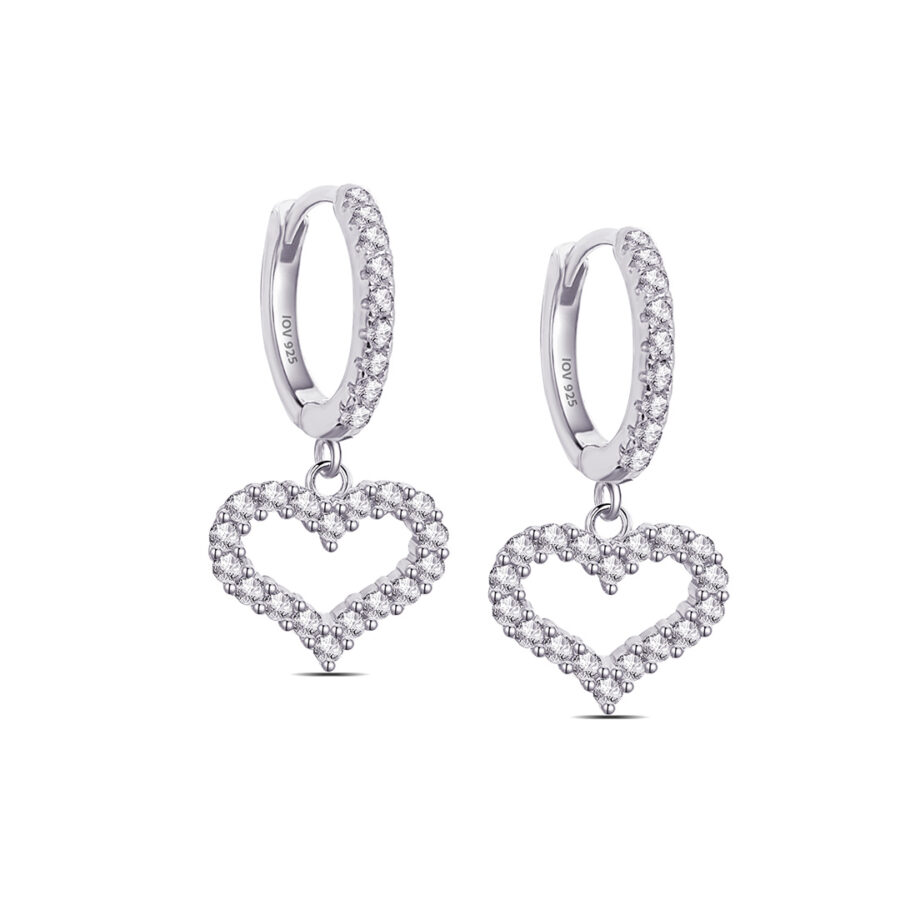 Dangling heart shape hoop earrings.