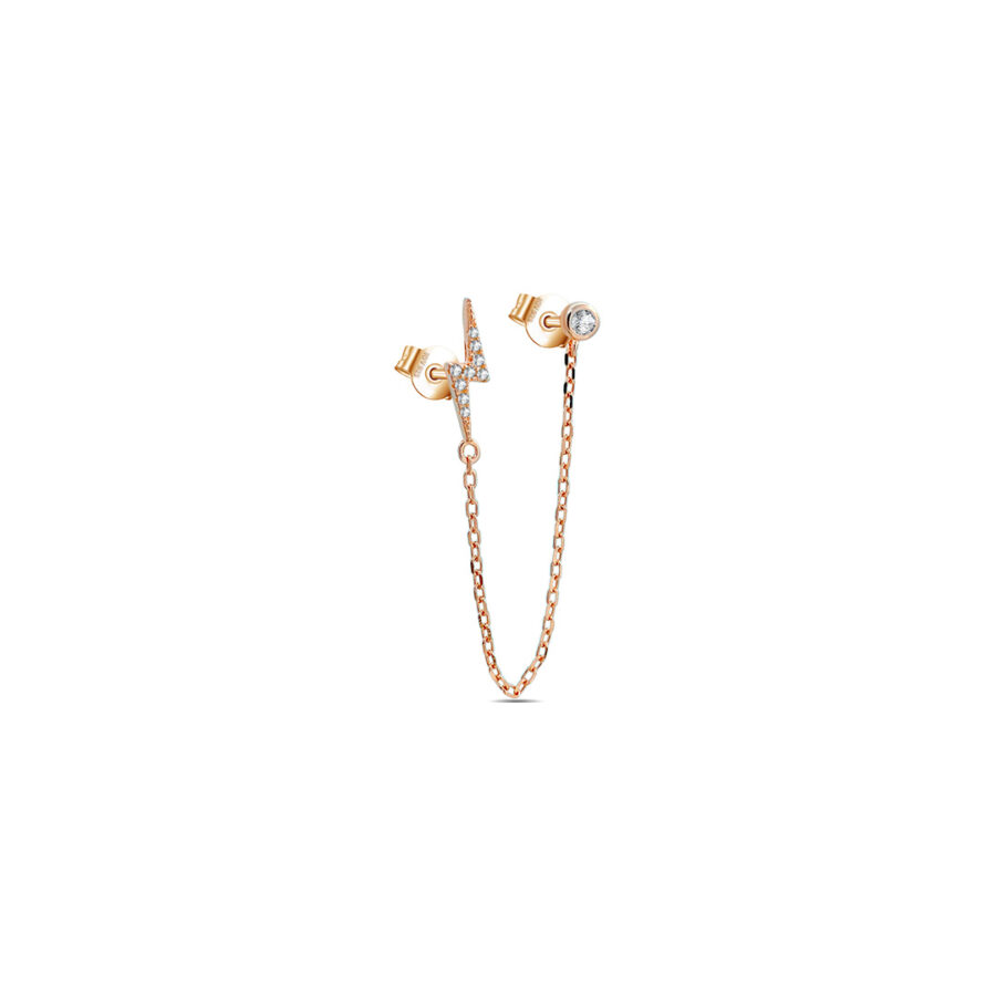 bolt shape and single stone double stud chain earring. - Image 2