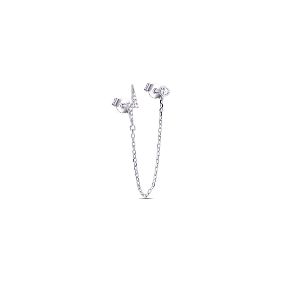 bolt shape and single stone double stud chain earring.