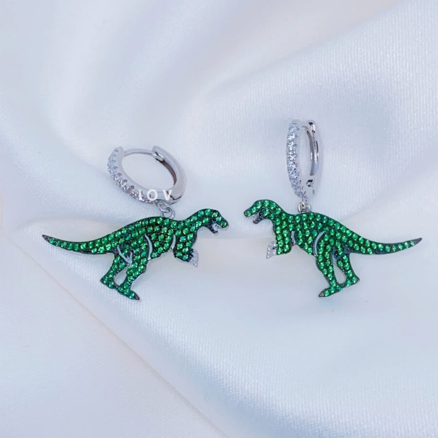 green Dinosaurs hoop earrings.
