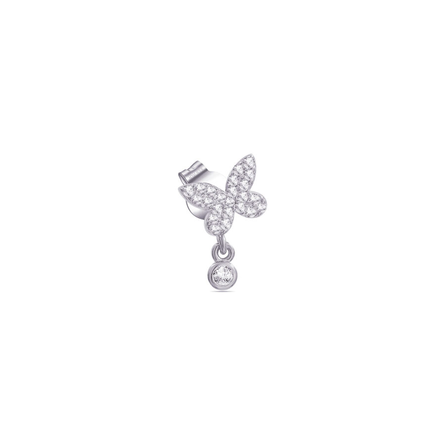 butterfly stud earring with dangling bezel setting stone. - Image 2