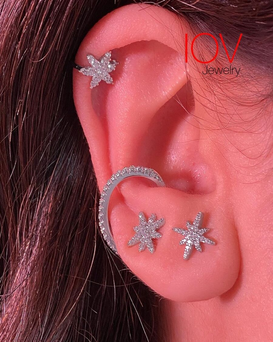 single star earrings stud with earcuff. - Image 2