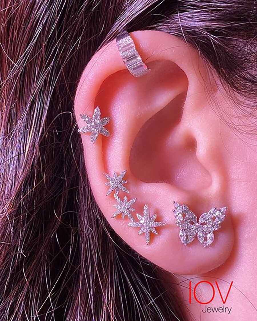 butterfly shape earrings with marquise and round stones. - Image 2