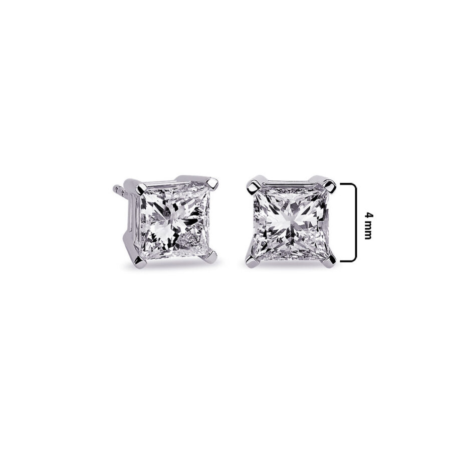 4 mm princess cut stud earring. - Image 2