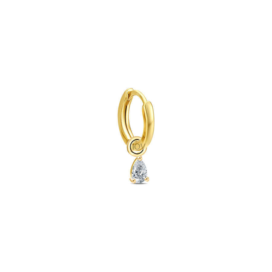plain golden hoop with removable dangling drop shape stone.