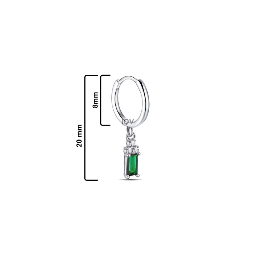 plain silver hoop with dangling emerald cut green stone. - Image 2
