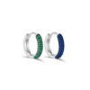 huggie emerald and sapphire three rows of stones earring.