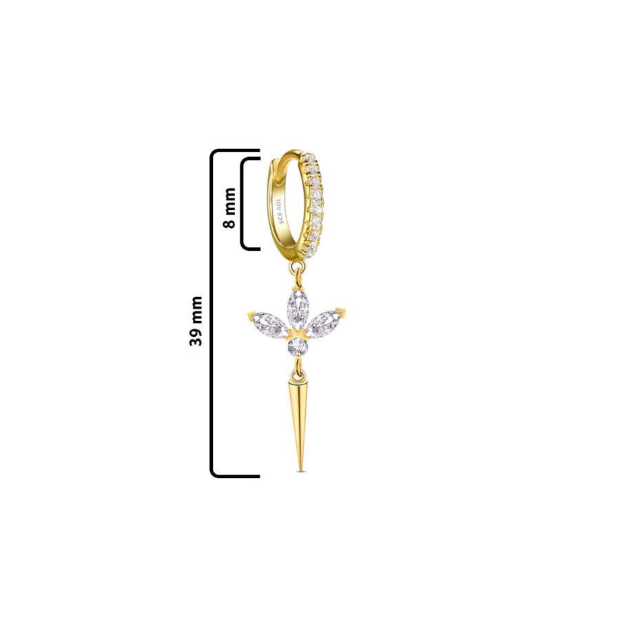 three marquise stones lotus shape dangling hoop. - Image 2