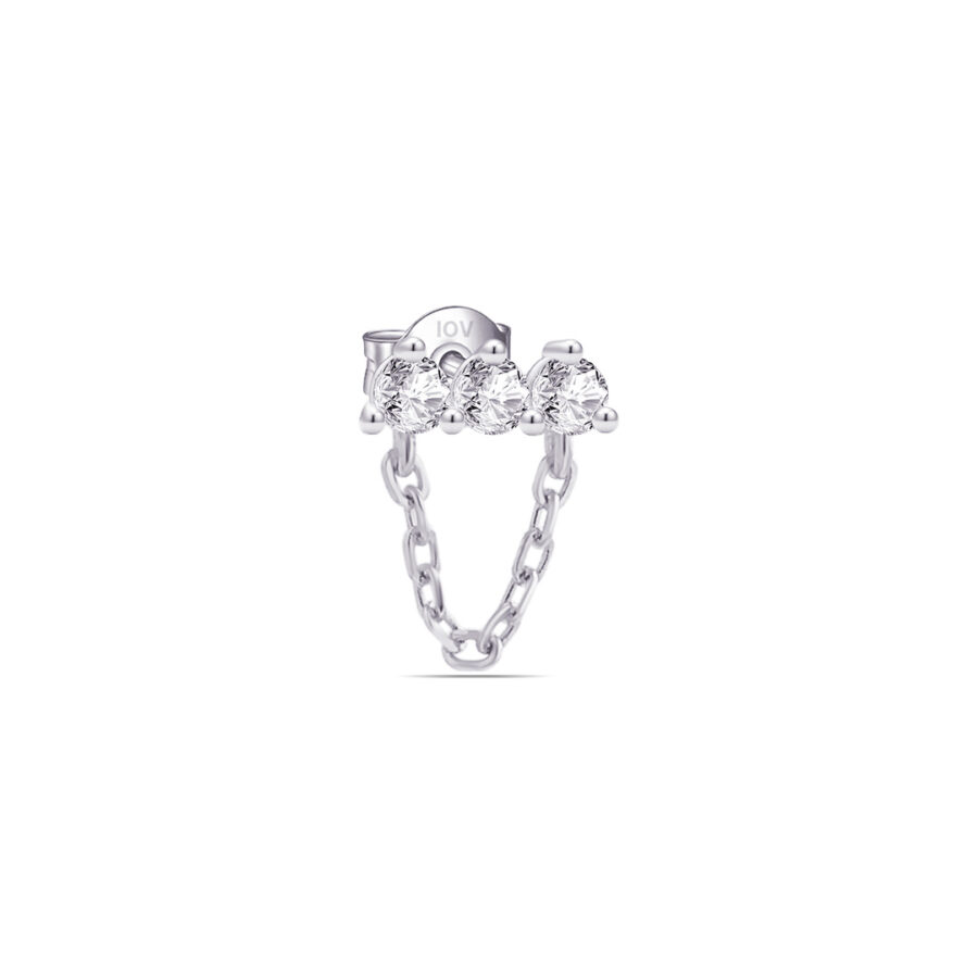 three stones bar earring with dangling chain. - Image 3