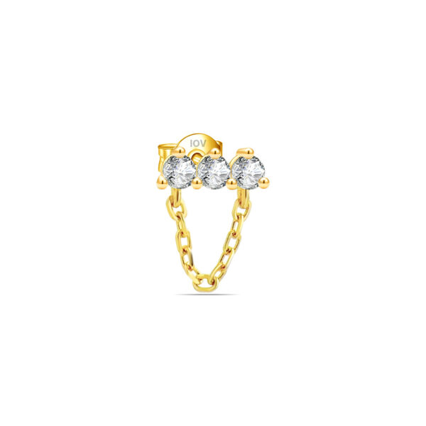 three stones bar earring with dangling chain.