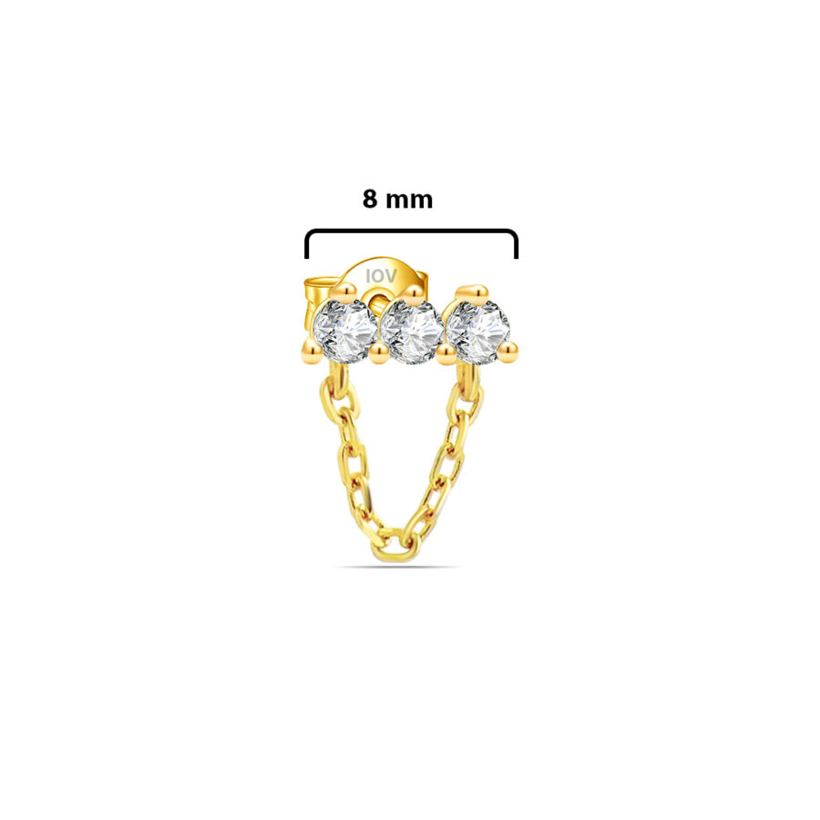 three stones bar earring with dangling chain. - Image 2