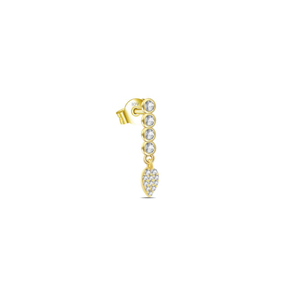 bezel setting bar earring with dangling pear shape.