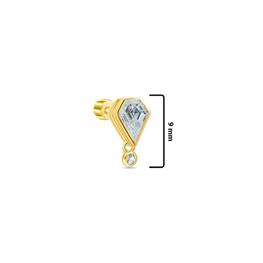 kite shape bezel setting single stone flat-back with dangling round stone. - Image 2