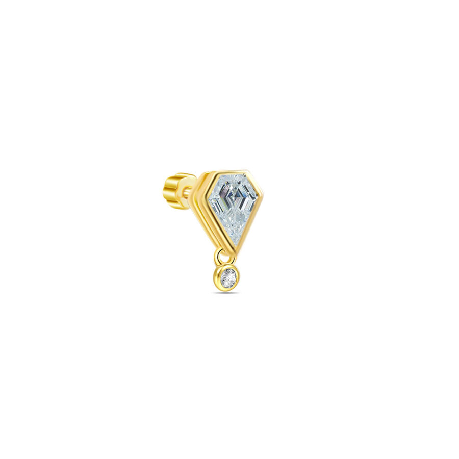 kite shape bezel setting single stone flat-back with dangling round stone.