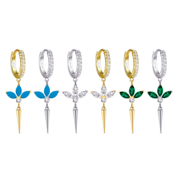 three marquise stones lotus shape dangling hoop.