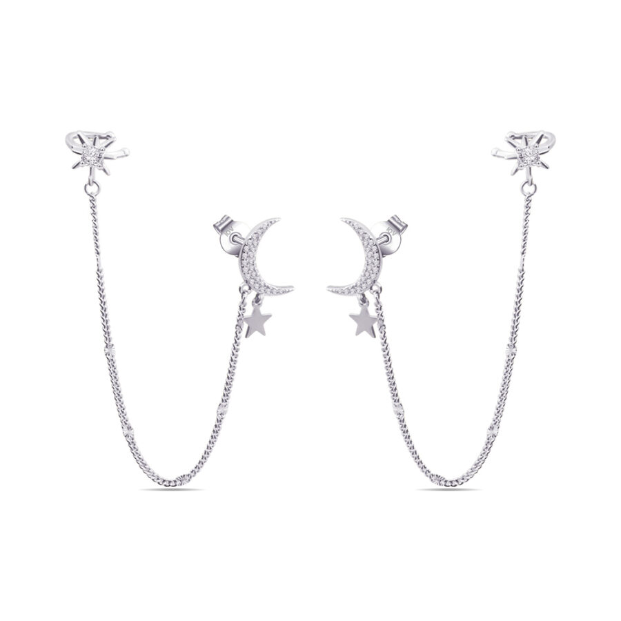 crescent and star chain linked earring. - Image 2