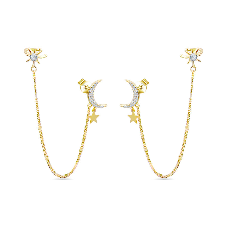 crescent and star chain linked earring.