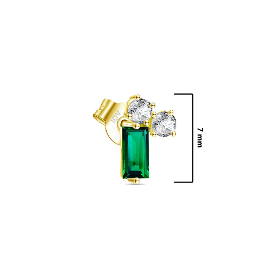 emerald baguette and two white stone stud earring. - Image 2