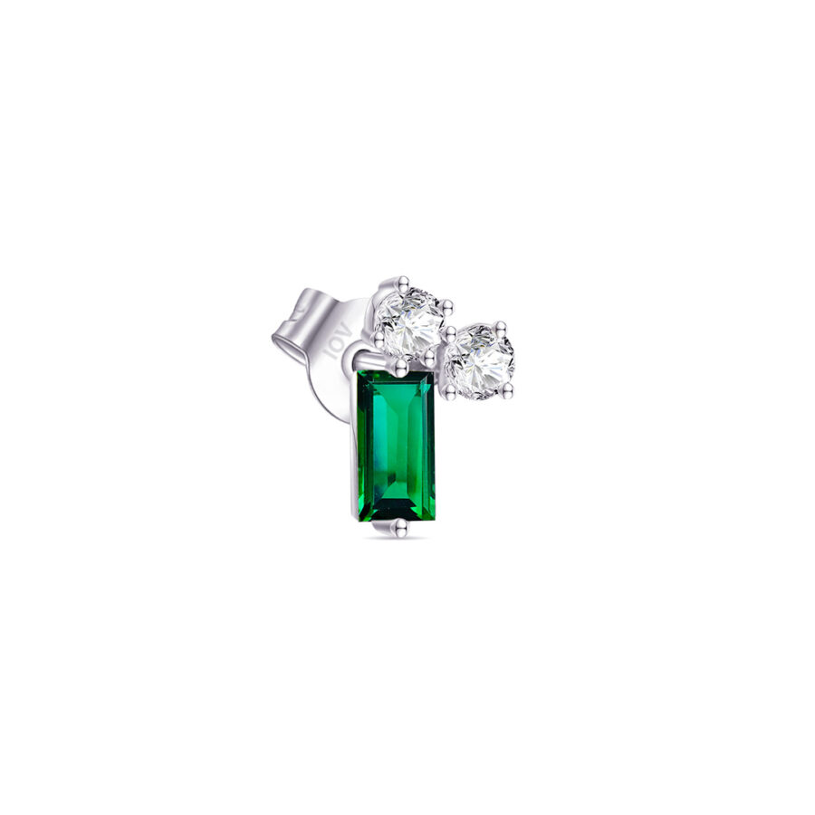 emerald baguette and two white stone stud earring. - Image 3